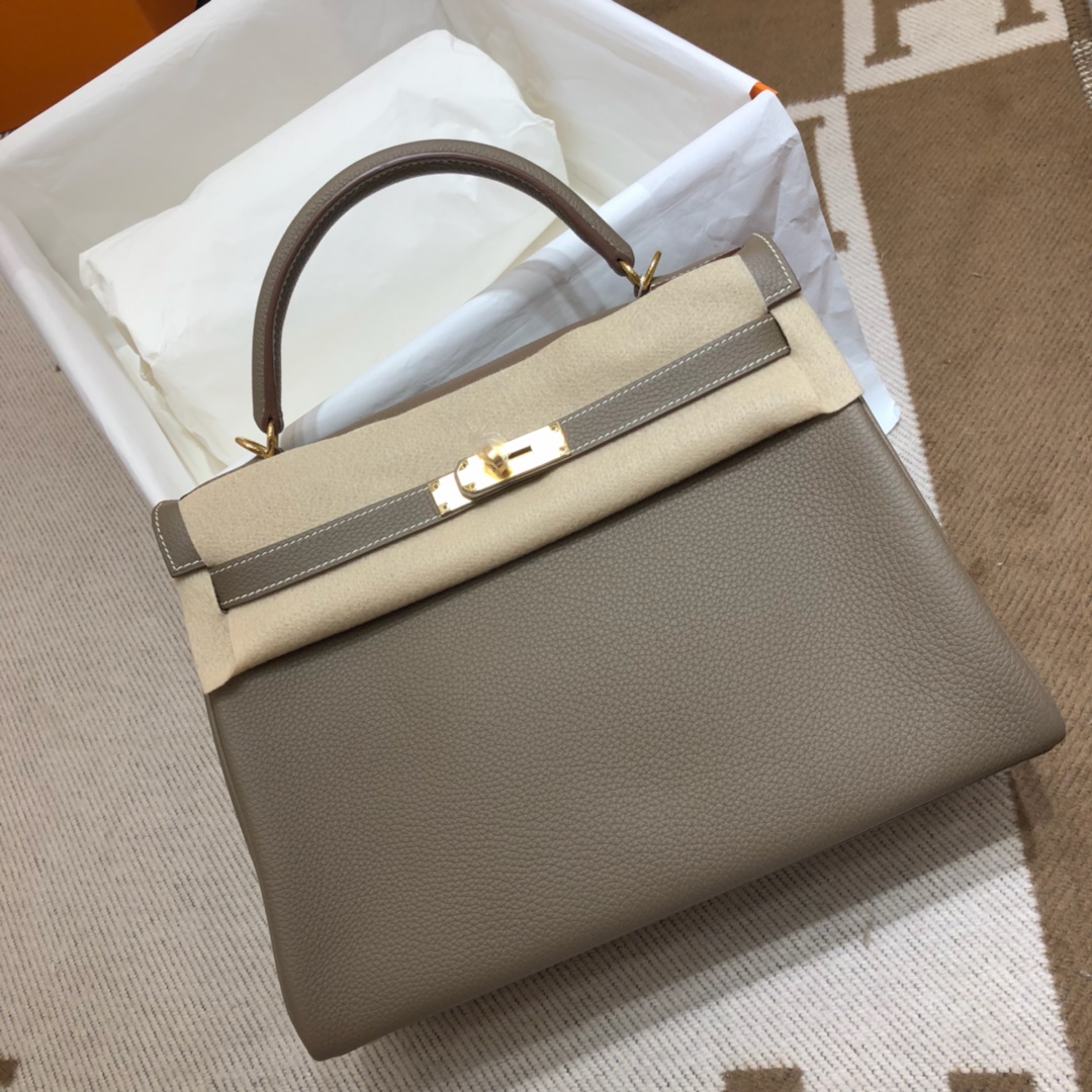 Hermes Kelly 32cm Handbag Shoulder Bag in Etoupe Togo Leather